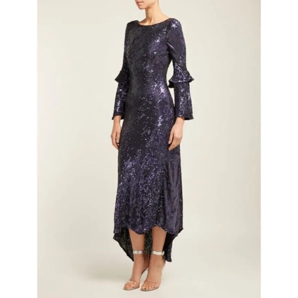 Maria Lucia Hohan Polina Sequinned Chiffon Formal Dress Navy Blue Purple Size 2